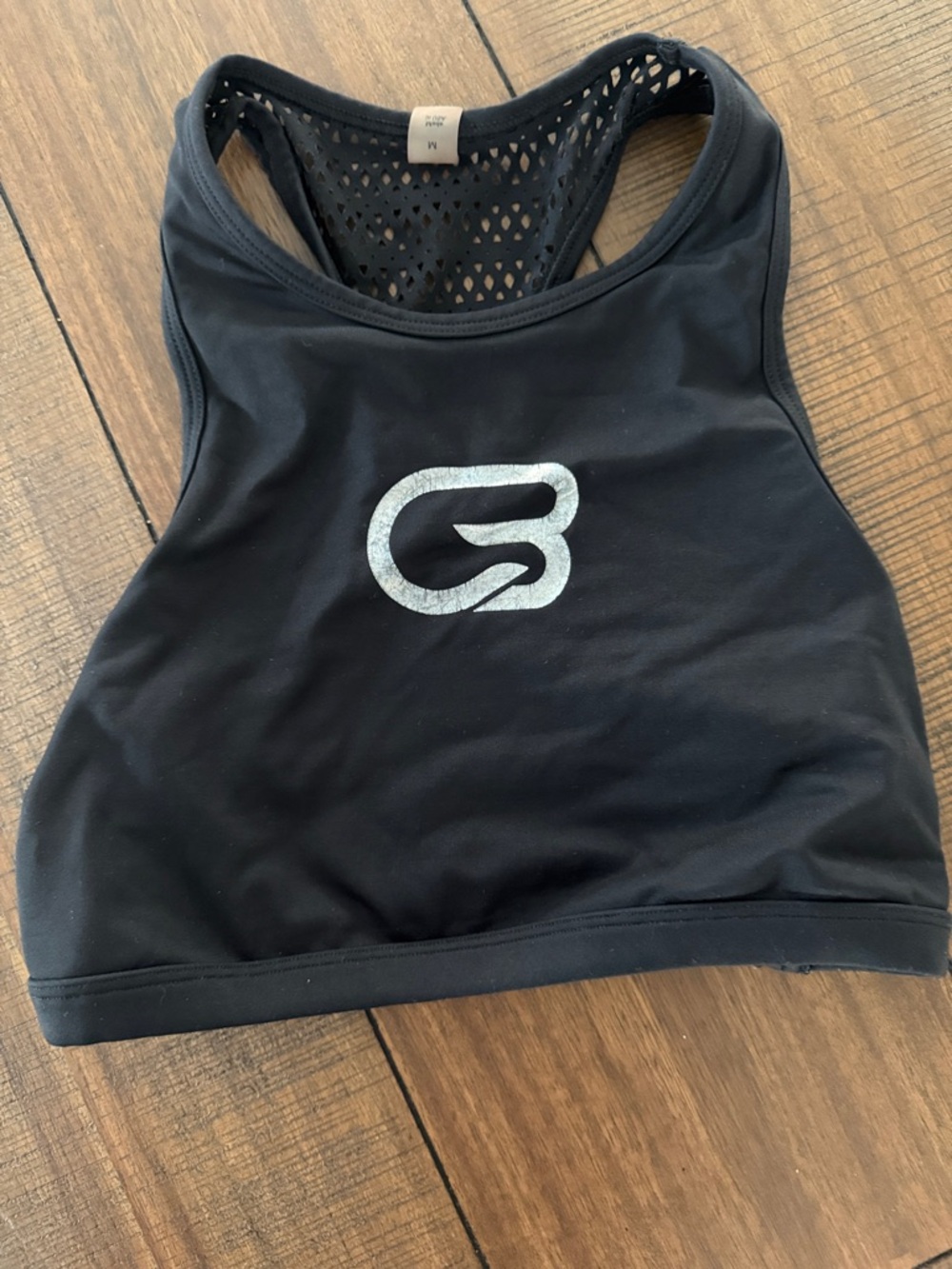 Cyclebar Black Women's High-Neck Sports Bra with Metallic Logo (beyond yoga)